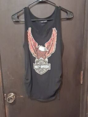 Harley-Davidson Black Tank Top with Orange and Cream Eagle Graphic